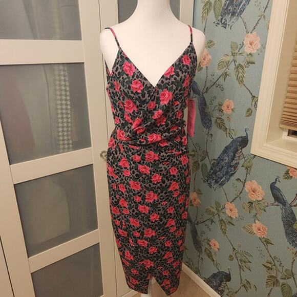 NEW Betsey Johnson Midi Dress Leopard Cheetah Print with Roses Size 4 - Picture 2 of 5